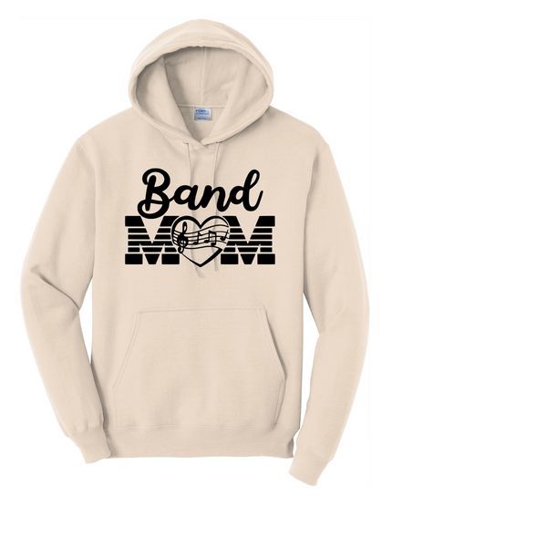 BAND MOM HOODIE UNISEX LONG SLEEVE NATURAL ,RED OR BLACK