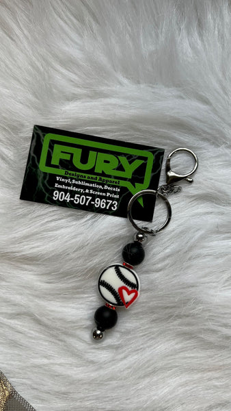BASEBALL KEYCHAIN  WHITE SILVER BLACK RED