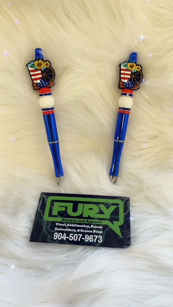 BOOTS AND AMERICAN FLAG CUSTOM INK PEN ROYAL RED WHITE