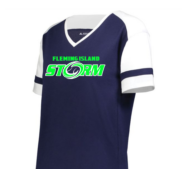 FLEMING ISLANS STORM LADIES FANATIC JERSEY TRIBLEND TEE NAVYAND WHITE