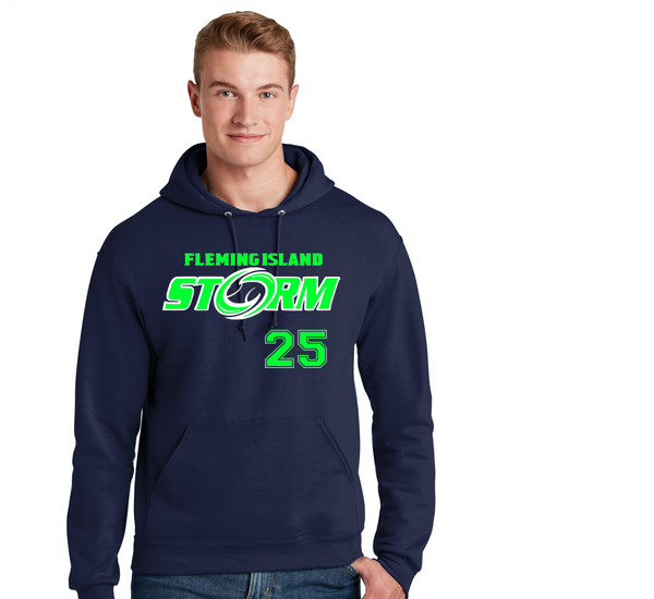 FLEMING ISLAND STORM UNISEX NAVY HOODIE WITH FRONT NUMBR