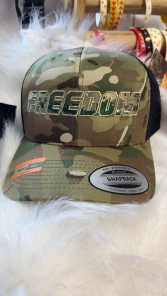 FREEDOM CAMO SNAP BACK TRUCKER HAT EMBROIDERED