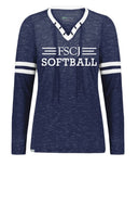 FSCJ SOFTBALL MONTEREY LADIES VNECK TEE NAVY WHITE STRIPE