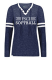 FSCJ SOFTBALL MONTEREY LADIES VNECK TEE NAVY WHITE STRIPE