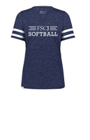 FSCJ SOFTBALL MONTEREY LADIES VNECK TEE NAVY WHITE STRIPE