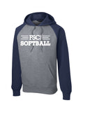 FSCJ SOFTBALL RAGLAN UNISEX HOODIE NAVY AND GREY