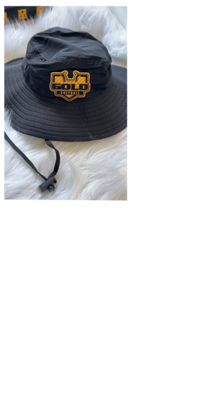 GAINESVILLE GOLD BLACK BUCKT HAT GOLD AND BLACK LEATHER PATCH