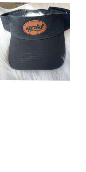 GOLD PREMIER BLACK VISOR WITH OVAL BROWN LEATHER PATCH