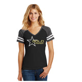 GOLD PREMIER LADIES GAME TEE BLACK/GREY COTTON  SHORT SLEEVE