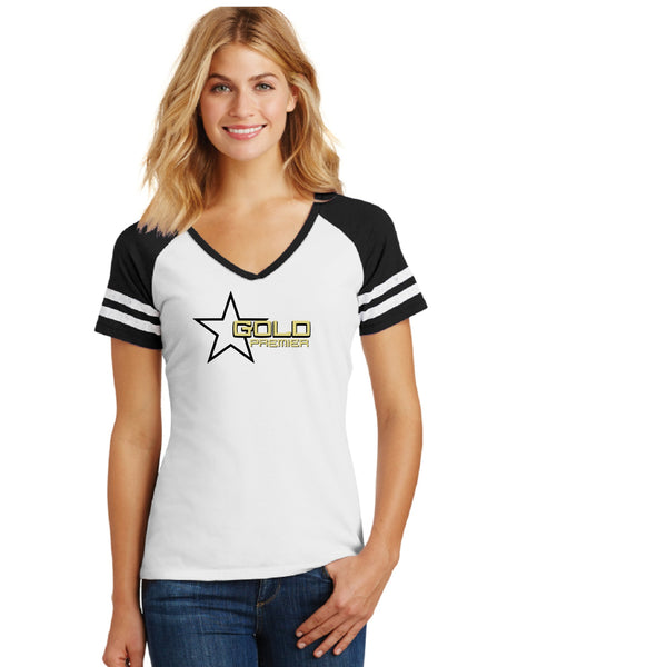 GOLD PREMIER LADIES GAME TEE WHITE BLACK SHORT SLEEVE