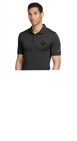 Gold Premier mens Nike dri fit  Legacy black polo embroidered with GP  chest logo