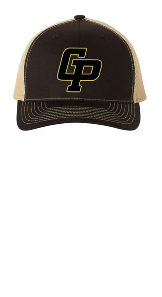 Gold Premier mens trucker snap back vegas gold and black GP embroidered hat