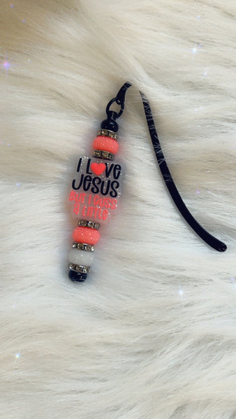I LOVE JESUS CHARM BOOK MARK BLACK PINK WHITE SILVER