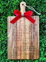 Acacia wood cutting board 8”x16” laser engraved with family recipe