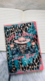 Just A Small Town Girl pink cheetah turquoise faux leather journal with lined pages