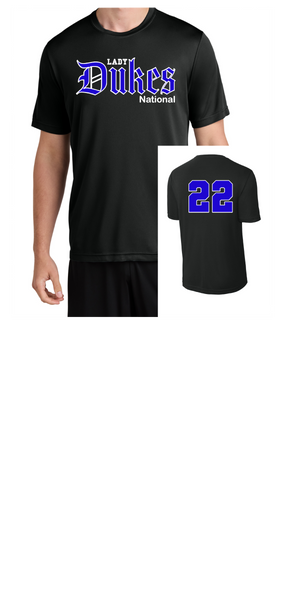 LADY DUKES NATIONAL BLACK COTTON TEE SHORT SLEEVE OPTIONAL NUMBER AND NAME