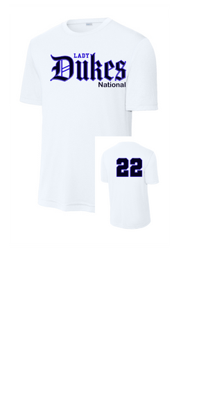 LADY DUKES NATIONAL WHITE COTTON TEE SHORT SLEEVE OPTIONAL NUMBER AND NAME