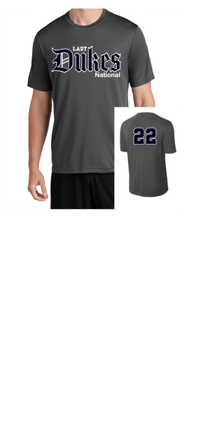 LADY DUKES NATIONAL DARK GREY   COTTON TEE SHORT SLEEVE OPTIONAL NUMBER AND NAME