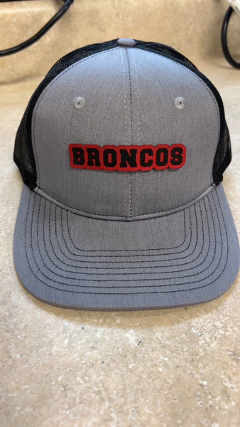 MIDDLEBURG BRONCO HTR GREY AND BLACK TRUCKER HAT SNAP BACK WITH LEATHERETTE PATCH