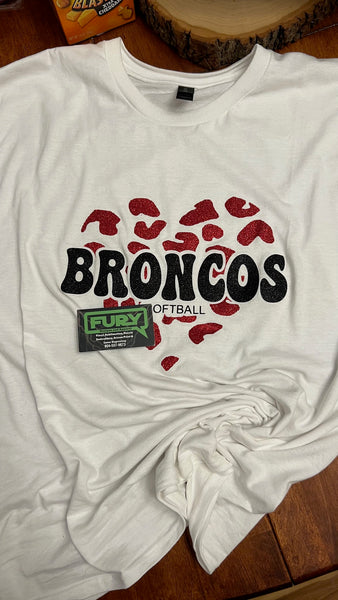 MIDDLEBURG BRONCOS SOFTBALL CHEETAH PRINT HEART ON ACOTTON SHORT SLEEVE TEE