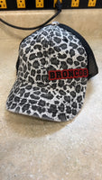 MIDDLEBURG BRONCOS CHEETAH PRINT LADIES SNAP BAT HAT WITH LEATHERETTE PATCH