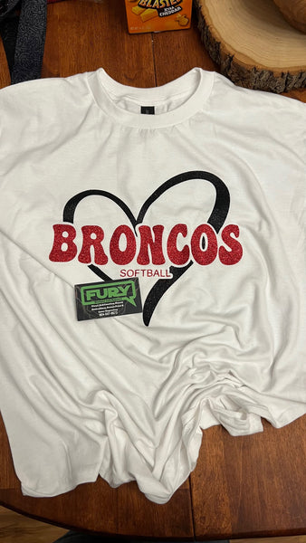MIDDLEBURG BRONCOS SOFTBALL  HEART ON A COTTON SHORT SLEEVE TEE