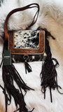 MYRA ALINA HAND TOOLED LEATHER HAIR ON PURSE BLACK WHTIE