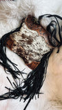 MYRA TUMBLEWEED PURSE LEATHER BLACK FRINGE WITH  BROWN WHITE HAIR ON