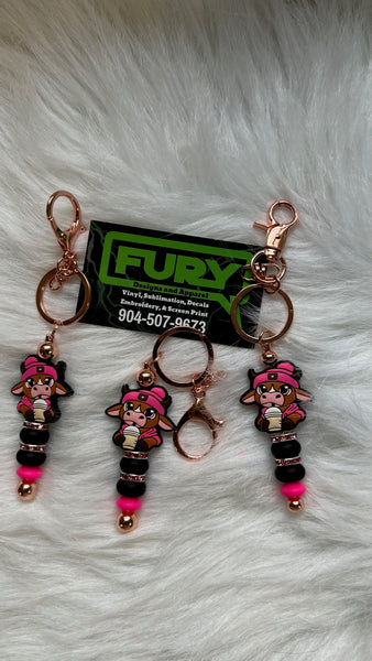 PINK BOUJIE COFFEE COW KEYCHAIN ROSE GOLD