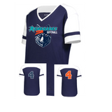 Renegades ladies stripe vneck tee short sleeve cotton and poly blend optional number and name