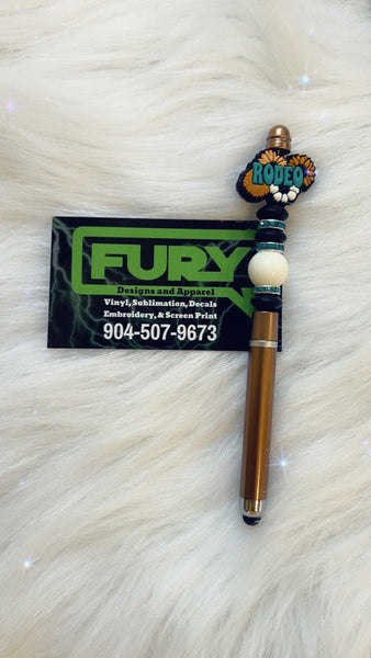 RODEO CHARM  CUSTOM PEN WITH STYLUS  GOLD AND TEAL