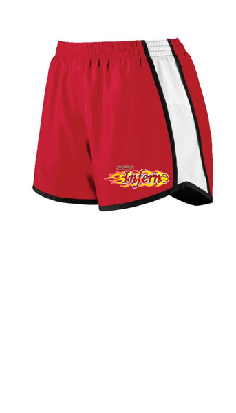 SANTA FE INFERNO TEAM SHORTS GIRLS AND LADIES FITRED WHITE BLACK