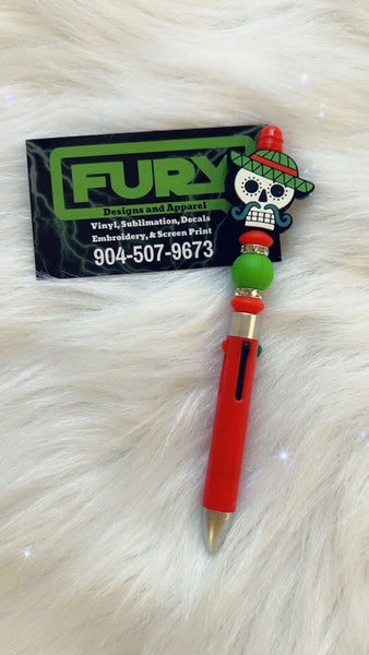 SKULL HEAD CUSTOM 4 COLOR INK  PEN RED GREEN BLACK
