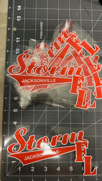 STORM JACKSONVILLE CAR DECAL  RED AND WHITE