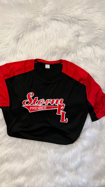 STORM PREMIER COMPETITOR UNISEX DRIFIT TEE BLACK/RED SHORT SLEEVE