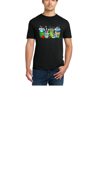 TEACHER SCIENCE LATTE BEAKERS UNISEX BLACK COTTON SHORT SLEEVE TEE