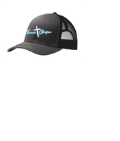 TEAM CHOSEN EMBROIDERED TRUCKER HAT  STEEL AND BLACK SNAP BACK