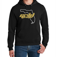 GOLD PREMIER SOFTBALL UNISEX HOODIE BLACK STATE  FRONT LOGO 50/50