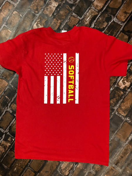 DISTRESSED SOFTBALL FLAG TEE