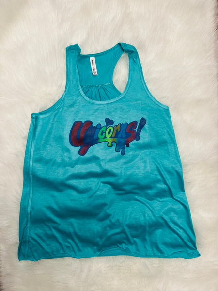 Unicorns ladies tank teal racerback flowy