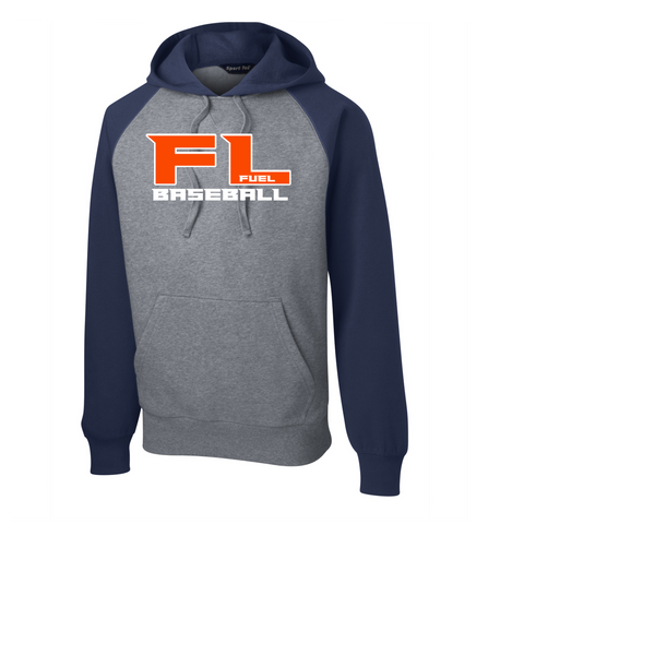 FLORIDA FUEL BASEBALL UNISEX RAGLAN HOODIE HEATHER NAVY GREY