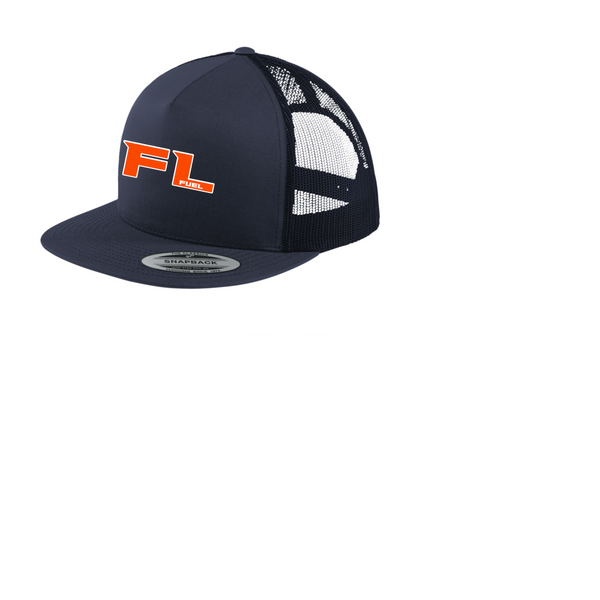 FLORIDA FUEL BASEBALL EMBROIDERED  SPORT TEK TRUCKER HAT NAVY/WHITE