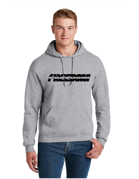 FREEDOM UNISEX SPORT GREY 50/50 HOODIE BLACK GREY FREEDOM DESIGN