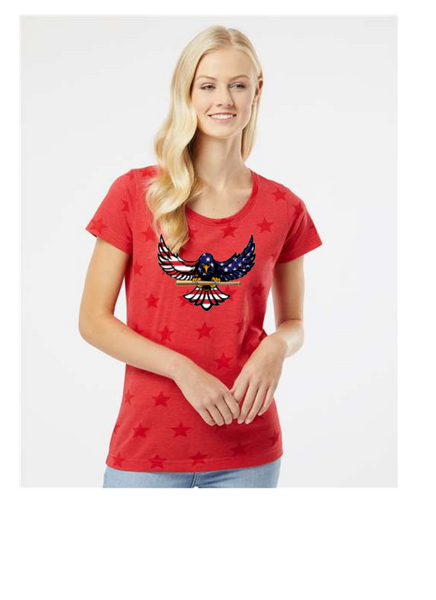 FREEDOM LADIES SCOOP NECK COTTON TEE EAGLE AND WORD DESIGNS