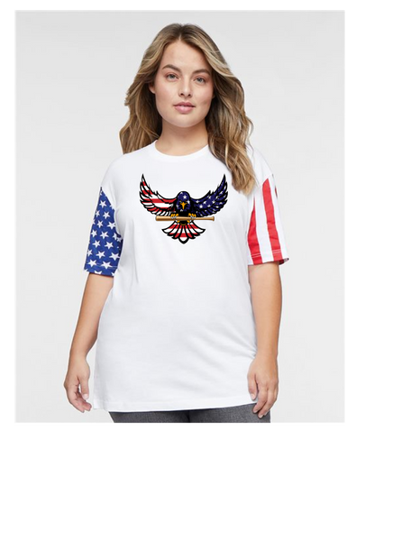 FREEDOM UNISEX STARS AND STRIPES SLEEVES  COTTON TEE SHORT SLEEVE