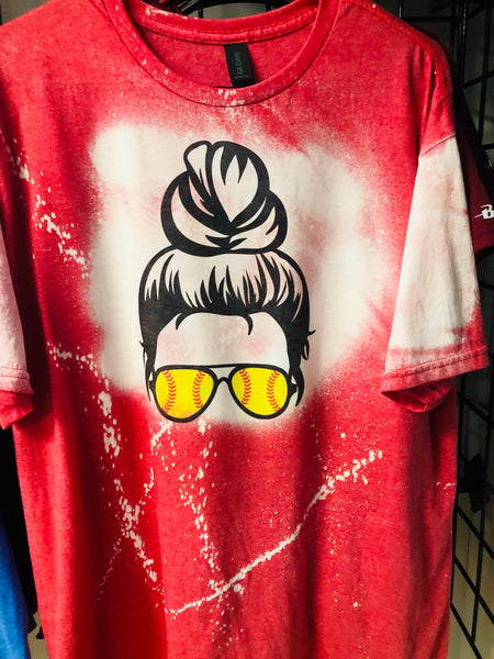 BLEACHED MESSY BUN HEATHER RED SS COTTON TEE UNISEX