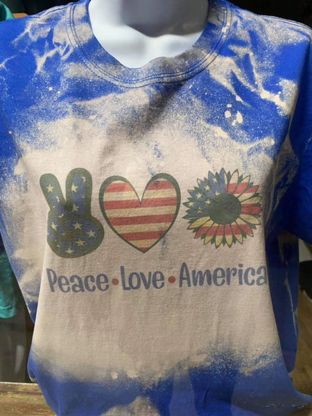 PEACE LOVE AMERICA BLEACHED ROYAL UNISEX TEE COTTON