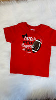 LITTLE SISTER BIGGEST FAN FOOTBALL TEE RED COTTON