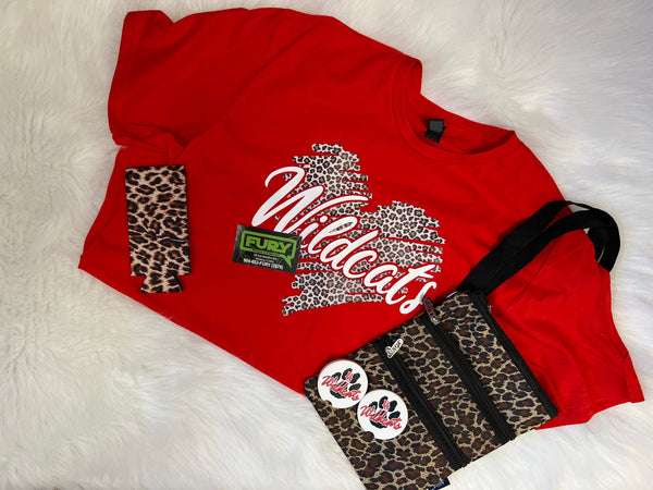 WILDCATS  RED COTTON LADIES TEE SCRIBBLE CHEETAH HEART