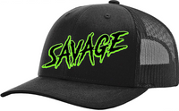 SAVAGE 10U  SNAP BACK BLACK TRUCKER HAT  EMBROIDERED